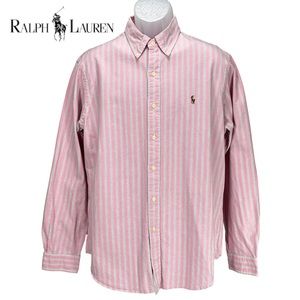 Ralph Lauren | Pink &‎ White Striped Oxford L/S Button Up Shirt | Men’s Large